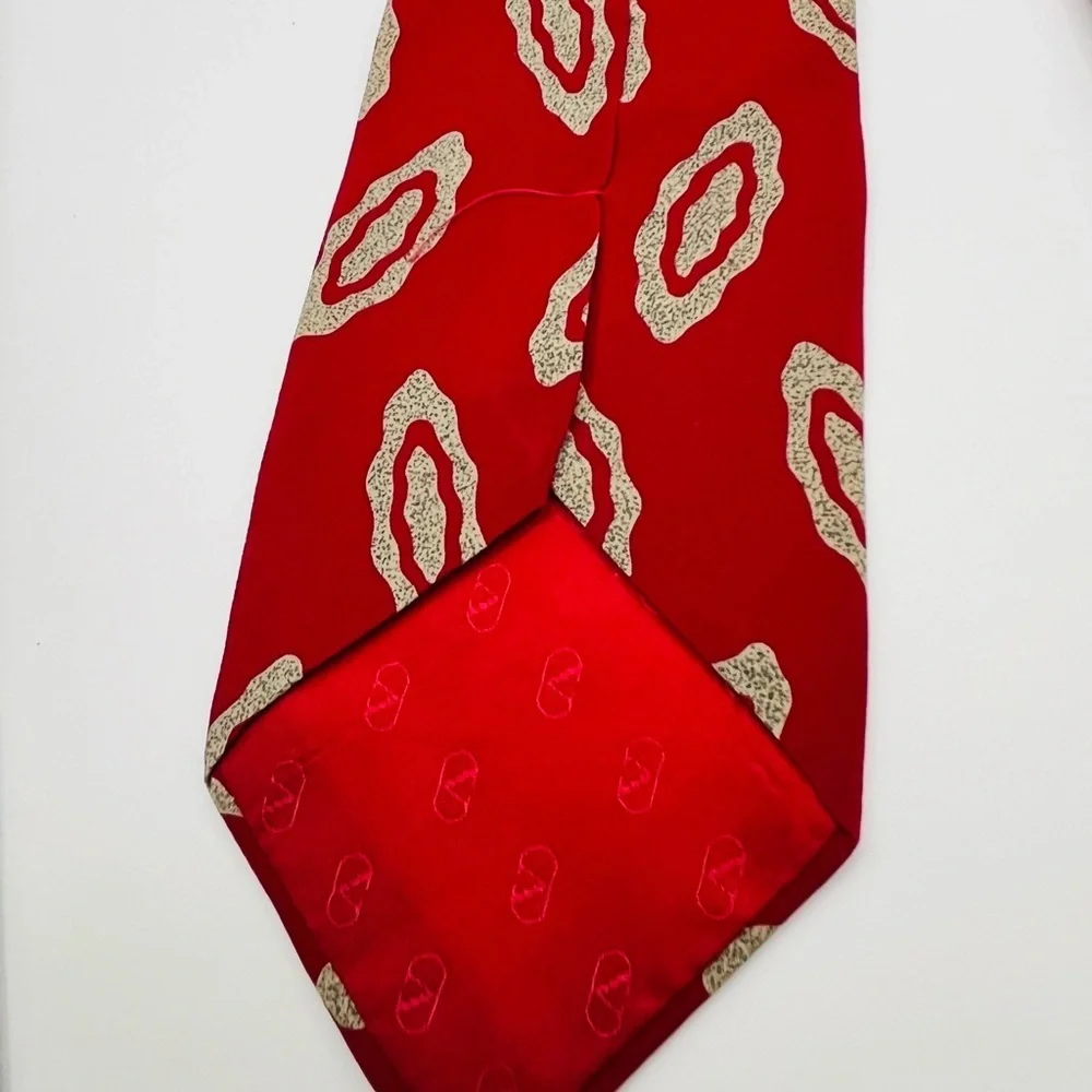 Valentino Vintage Italian Silk Tie Necktie Red/Black Geometric Pattern
